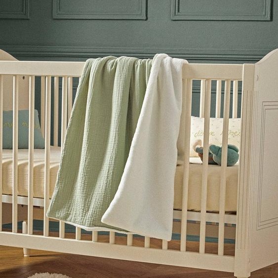 Plaid Gaze De Coton Et Micro-polaire Celadon