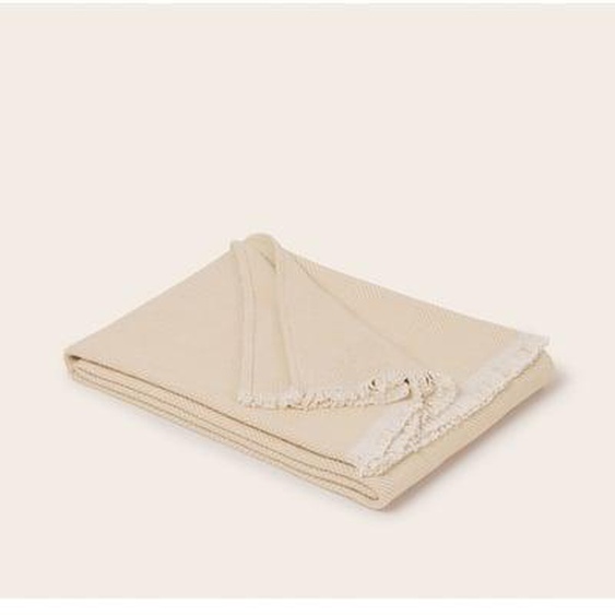 MADURA - Plaid Haiden  en 100% coton gratté à chevrons Beige