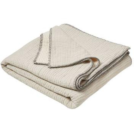 MADURA - Plaid Ilario  en Métis coton lin gaufré, finition feston noir Naturel