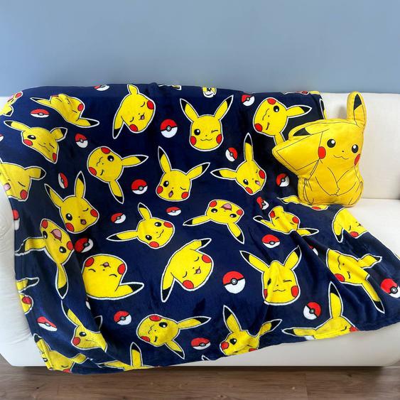 Plaid Imprimé 100% Polyester, Pokemon Pika Pika Bleu