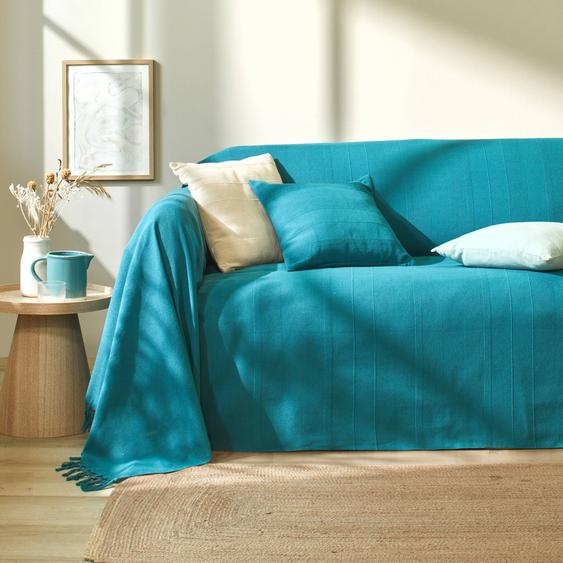 Plaid ou jeté uni coton tissage artisanal -