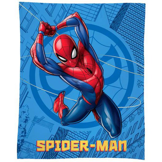 Plaid Polaire Tout Doux Imprimé 100% Polyester, Spiderman Action Bleu