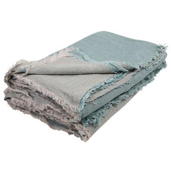 Plaid Vice Versa tissu bleu vert / 140 x 250 cm - Lin - Maison de Vacances