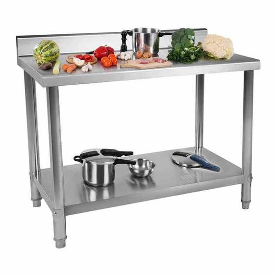 Plan de travail en inox - ROYAL CATERING - 120x70 cm - Dosseret 11 cm - Pieds réglables - Capacité 115 kg