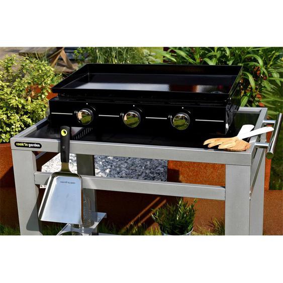 Plancha gaz à Poser - 3 brûleurs Inox - Noir - Acier Emaillé - Cookin Garden