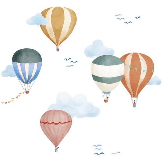 Planche Easy Stickers Montgolfière Aquarelle Bleu, Jaune, Vert