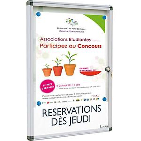 Planorga Mini vitrine dextérieur cadre aluminium, NF haute qualité et sécurité - Fond métal laqué magnétique, 2 feuilles A4
