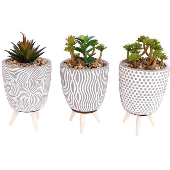 Plante artificielle dans pot en ciment sur pied (Lot de 3)