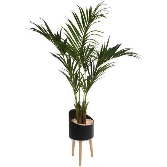Plante artificielle dintérieur Palmier H. 210 cm - Pot noir sur pieds bois