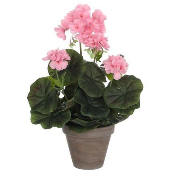 Plante artificielle géranium en pot ciment - H34 x Ø20 cm - Rose - Mica Decorations