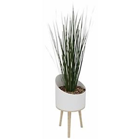 Plante artificielle Herbes hautes H. 155 cm - Pot rond blanc sur pied en bois