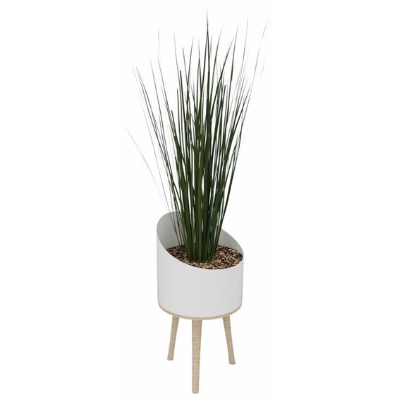 Plante artificielle Herbes hautes H. 155 cm - Pot rond blanc sur pied en bois