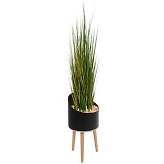 Plante artificielle Herbes hautes H. 155 cm - Pot rond noir sur pied en bois