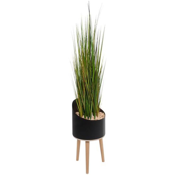Plante artificielle Herbes hautes H. 155 cm - Pot rond noir sur pied en bois