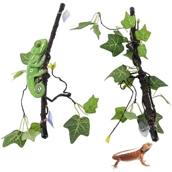 Plante de terrarium - 2 pièces de branche dangle pour reptiles - Plastique - Décoration avec ventouses - Habitat naturel - Durable et réglable - Accessoires pour reptiles