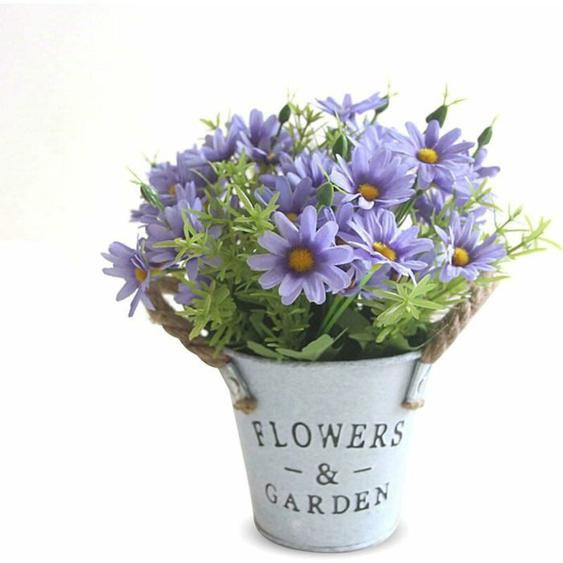 Plante dintérieur artificielle avec pot en métal, décoration vintage pour maison de mariage (couleur violet)