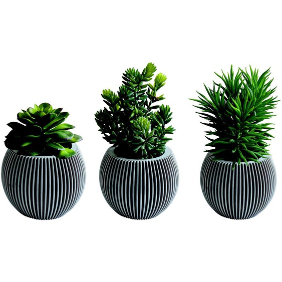 Plantes artificielles Herboria - Pot rond en terre cuite - Lot de 3