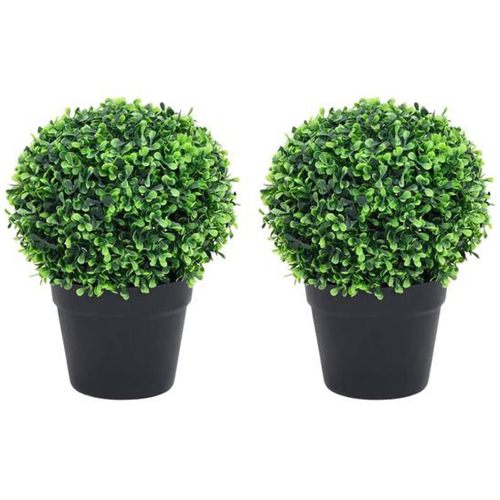 Plantes de buis artificiel 2 pcs avec pots Boule Vert 37 cm