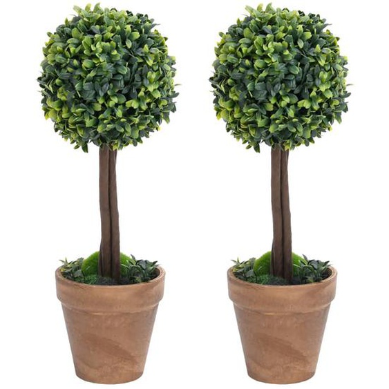 Plantes de buis artificiel 2 pcs avec pots Boule Vert 56 cm