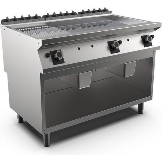 Plaque de cuisson à gaz Mareno M1-700, chromée, 2/3 lisse et 1/3 striée, 120 cm