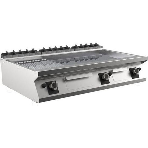 Plaque de cuisson à gaz Mareno M1-700, chromée, 2/3 lisse et 1/3 striée, 120 cm