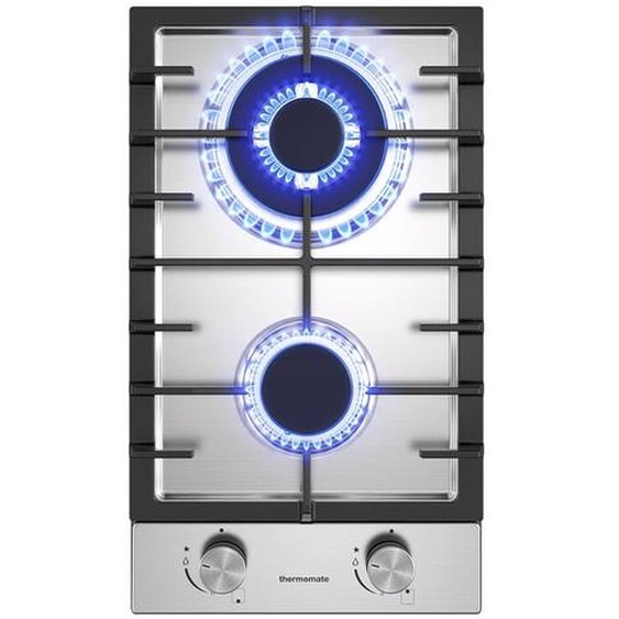 Plaque de Cuisson à Gaz Naturel/Butane/Propane Encastrable, Avec Grilles en fonte émaillée - GHSS302 - 2 Foyers - 5200W - Acier Inoxydable