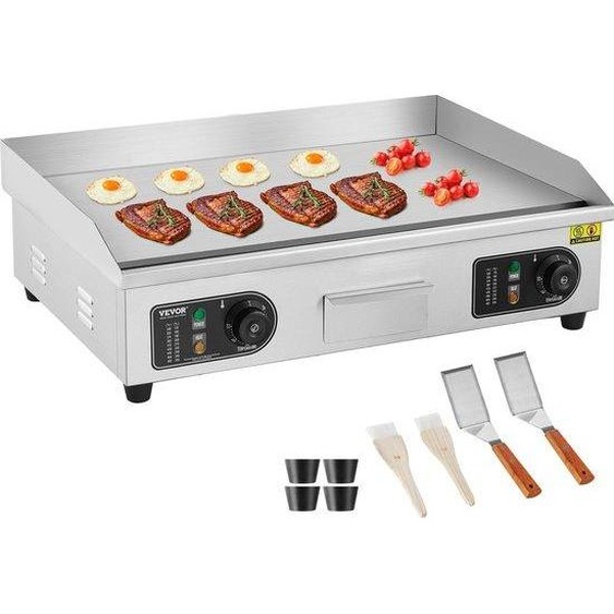 Plaque de cuisson électrique, acier inoxydable, 66 x 47 cm, 50-300 °C, usage professionnel, EasyClean