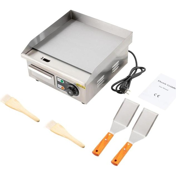 Plaque de cuisson électrique - Gril plat/grill - Température réglable - Surface antiadhésive - Fonctionne sur 220 V - Pour usage domestique et professionnel - Gris clair