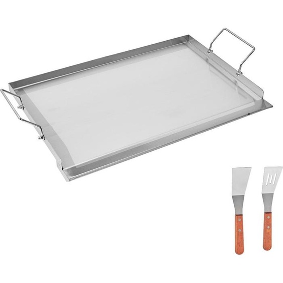 Plaque de cuisson en acier inoxydable SucceBuy de forme rectangulaire (585 x 365 mm), surface plane pour une cuisson polyvalente, adaptée au barbecue, au teppanyaki et à la cuisine nomade, équipée de poignées pratiques