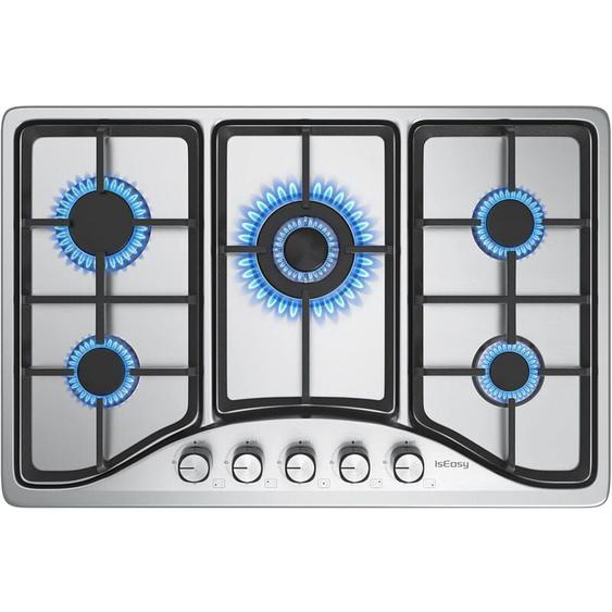 Iseasy - Plaque de Cuisson Gaz 5 Feux Encastrable, Plaque à Gaz 5 feux, Table de Cuisson Gaz avec 5 Brûleurs Cuisinière à gaz - Gaz