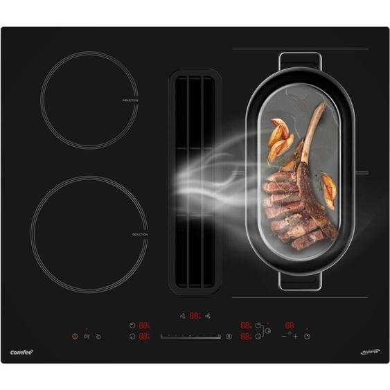 Plaque de Cuisson Induction 60cm 4 foyers + hotte intégrée 638m³/h, 2 Flex Zone, avec Conduit dévacuation, 7400W, a++ - Comfee