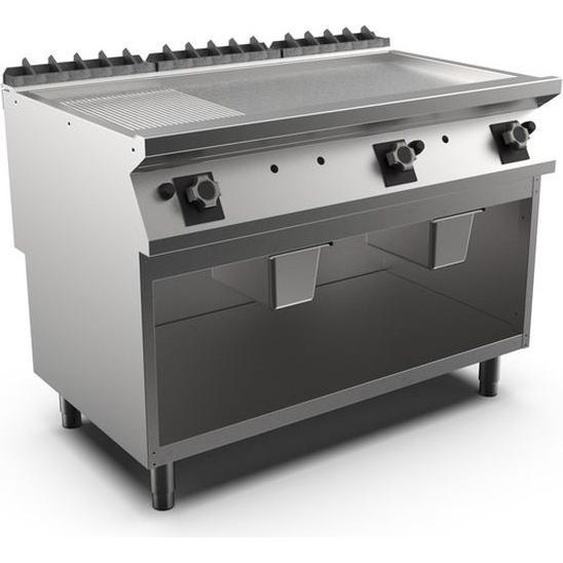 Plaque de cuisson pour barbecue à gaz Mareno M1-700, 120 cm, finition chromée mate, 2/3 lisse et 1/3 striée.