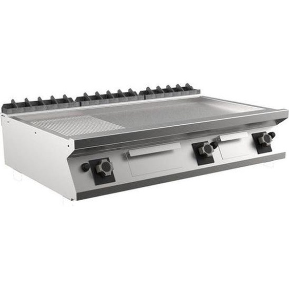 Plaque de cuisson pour barbecue à gaz Mareno M1-700, 120 cm, finition chromée mate, 2/3 lisse et 1/3 striée.