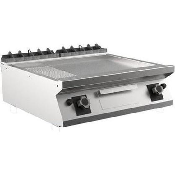 Plaque de cuisson pour barbecue à gaz Mareno M1-700, 80 cm, 2/3 lisse et 1/3 rainurée, chromée mate.