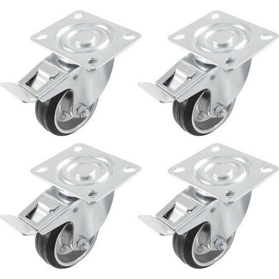 Plaque de montage pour roulettes pivotantes - Ø 125 mm - Charge max. 120 kg - Roulements à rouleaux - Noyau métallique - Caoutchouc noir