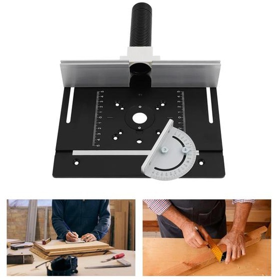 Plaque dinsertion pour table de fraisage en aluminium - Plaque pour table de routage - Avec guide dangle à 180° - Échelles de précision - Pour travaux sur bois et bricolage - Noir
