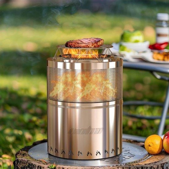 Plaque en acier inoxydable - Rookloos - Brûleur à bois - Fonction barbecue - Comprend une pelle, une grille, des gants, une housse et un sac - 36 x 36 x 46 cm