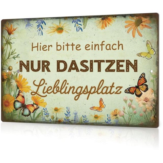 Plaque murale en métal. Veuillez simplement vous asseoir ici. Décoration murale en aluminium. Idéale pour la maison, le jardin, la terrasse et le salon. Dimensions : 30 x 20 cm