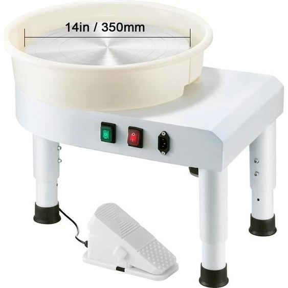 Plaque tournante pour poterie, mécanisme de levage réglable, cuve amovible, diamètre 36 cm, couleur blanche