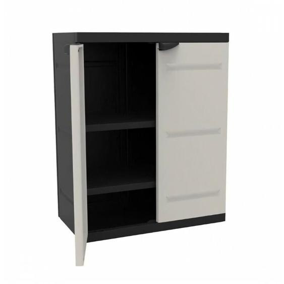 Plastiken - titanium Armoire basse 2 portes avec étageres l70 x p44 x h88 cm Beige et Noire Gamme titanium Intérieur/Extérieur