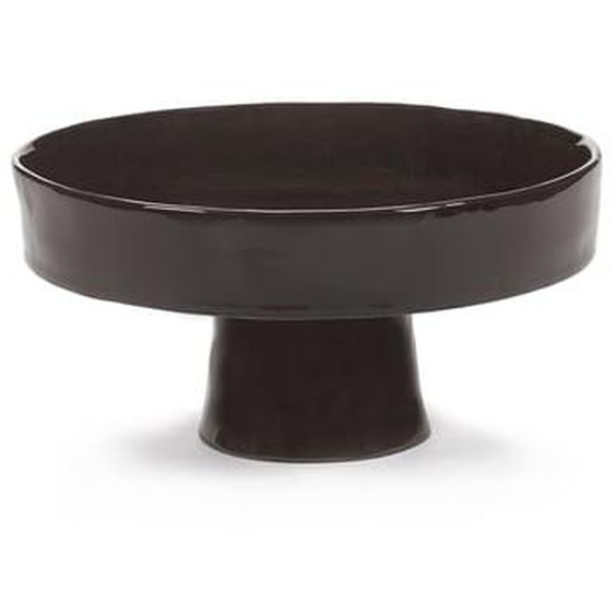 Plat creux sur pied taille L La mère en grès ebony Ø25 cm