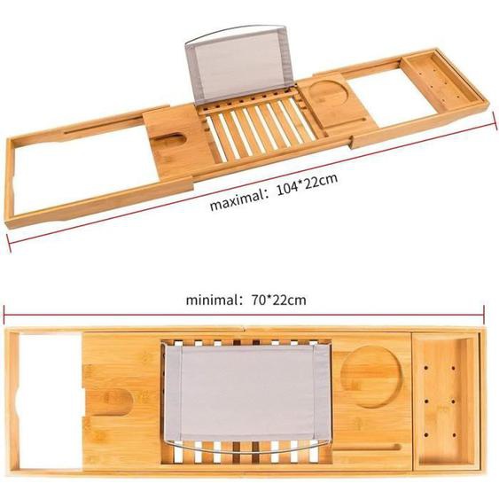 Plateau de Baignoire en Bambou Pont de Baignoire Extensible Rangement pour la Salle de Bain Support pour Téléphone Tablette Livre Po