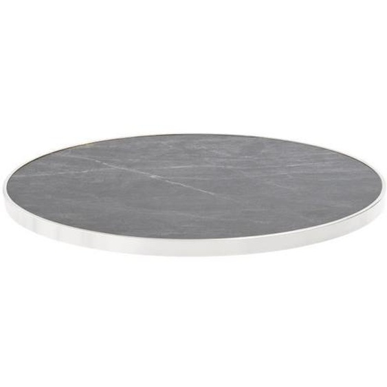 Plateau de table rond marbre noir avec cerclage argent 60 cm