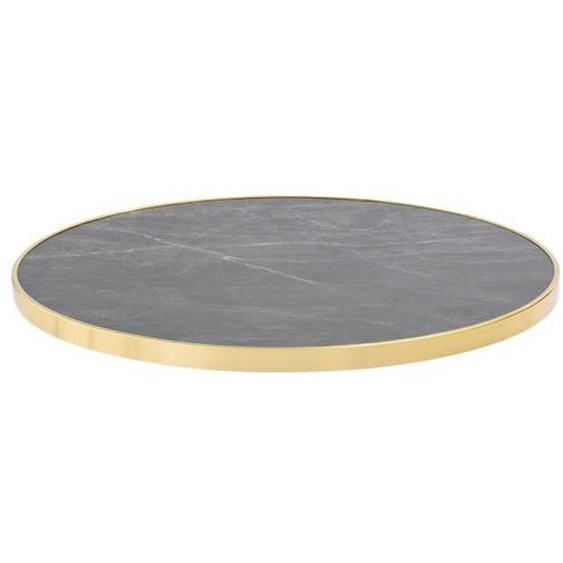 Plateau de table rond - OVIALA - 60 cm - Marbre noir - Cerclage doré - Style contemporain