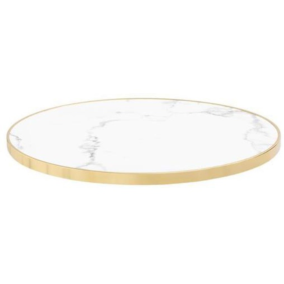 Plateau de table rond - OVIALA - 60 cm - Marbre blanc - Cerclage doré - Design contemporain
