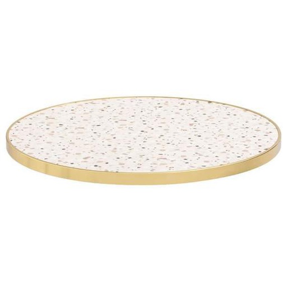Plateau de table rond - OVIALA - 60 cm - Terrazzo - Cerclage doré - Style contemporain