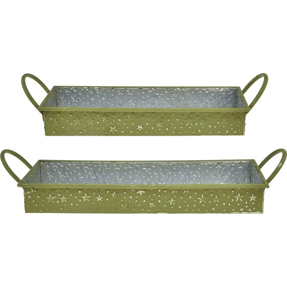 Plateau décoratif Noël vert vintage avec étoiles, métal, set de 2 pour décoration de fête