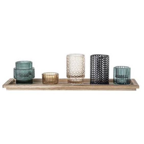 Plateau et bougeoirs en verre multicolore, motif contemporain, style scandinave - Bloomingville, Voulzy - 43x13x10 cm