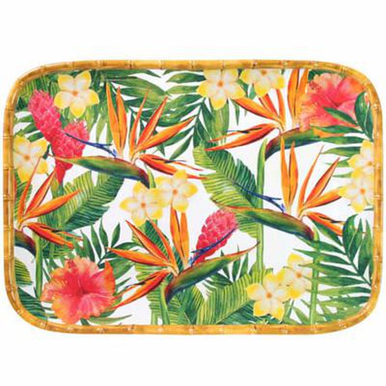 Plateau Rectangulaire en mélamine à coins arrondis fleurs - 45 cm