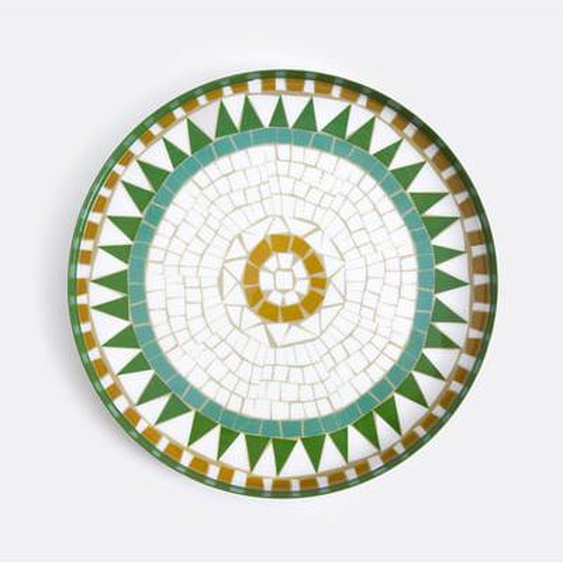 Plateau rond métal acier motif mosaïque, Keito